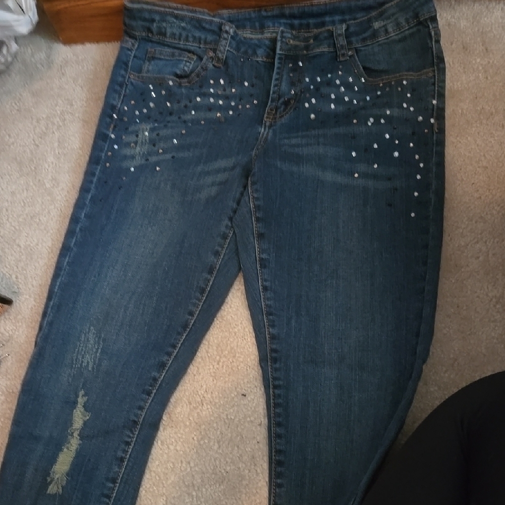 Women's Blue Denim Jeans with Studded Detail